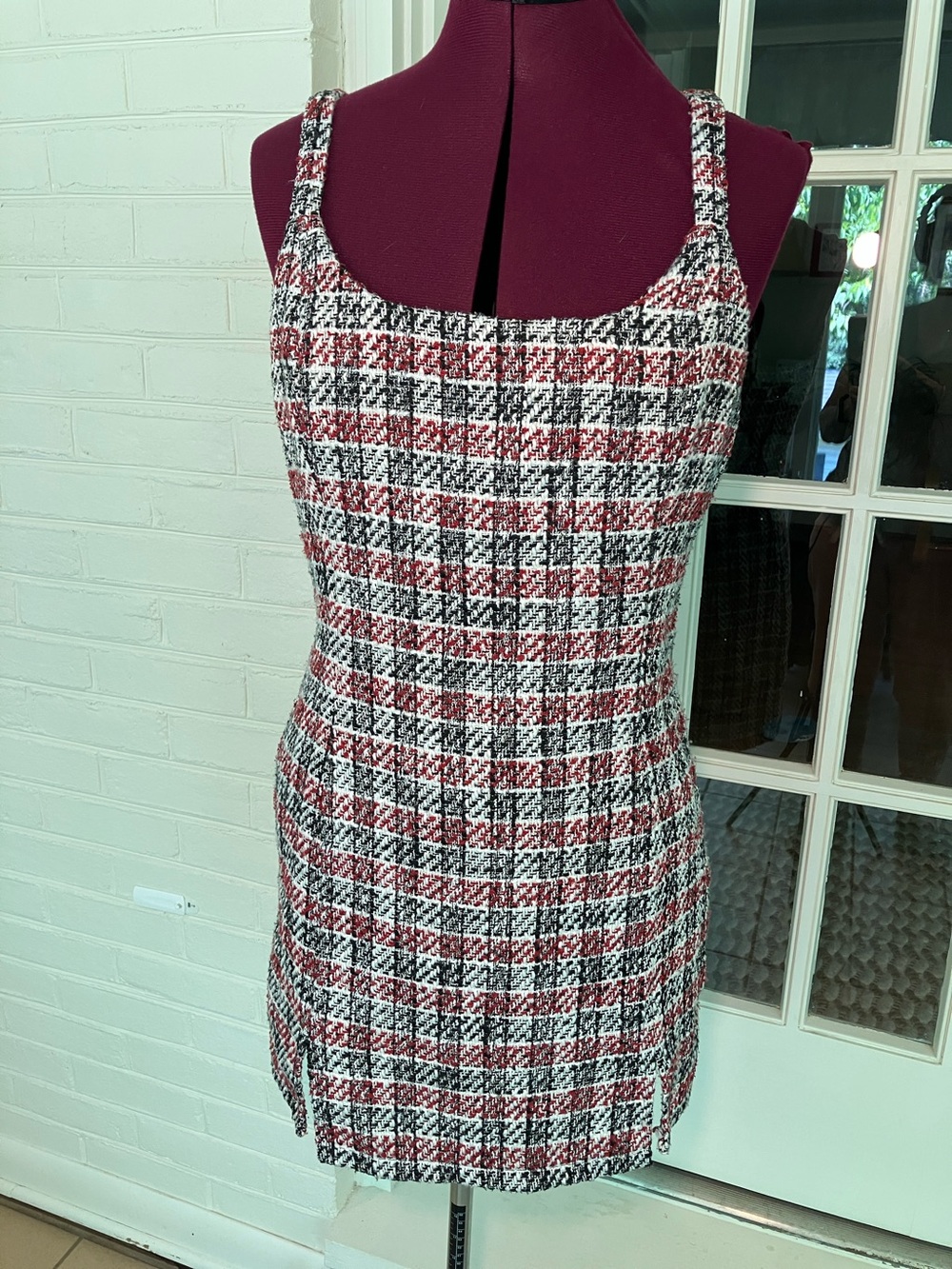 Forever 21 Red Black White Plaid Tweed Mini Dress | Size Large Juniors